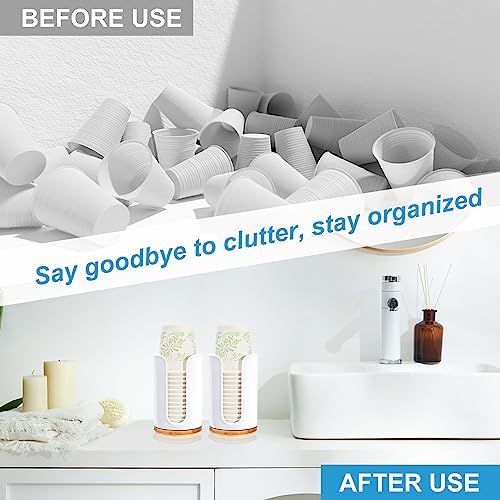 Large Bathroom Cup Dispenser - 2 Pack Plastic Bamboo White