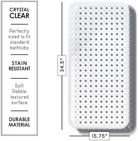 Clara Clark Non Slip Bath Mat 35x16 with Suction Cups and Drainage Holes