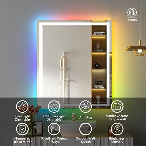 30x36 Inch RGB LED Bathroom Mirror with Anti-Fog 1