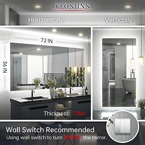 Keonjinn 72 x 36 Inch Backlit LED Mirror with Acrylic Light Strips