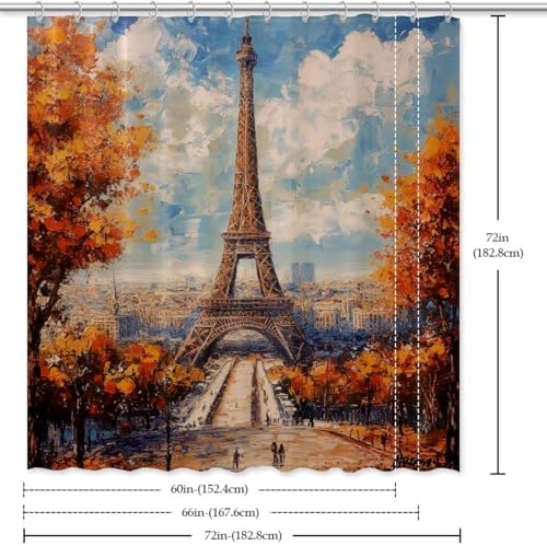 VAPOKF Oil Painting Tower Maple Trees Shower Curtain
