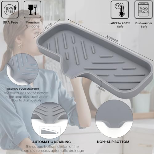 YASMEN Silicone Soap Dish with Drain Gray 9 x 315