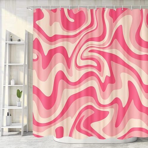 Dongbei Pink Boho Wavy Swirl Shower Curtain 69x75in
