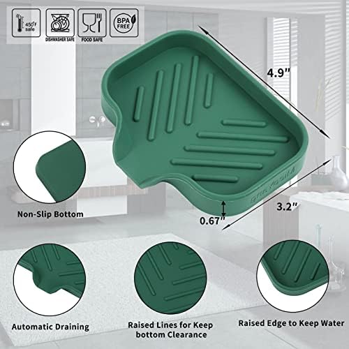 MicoYang Silicone Soap Dish with Drain Spout - Green 49x32 Inch