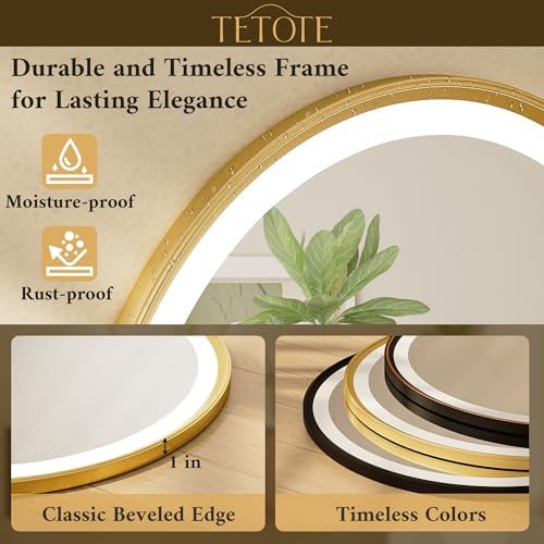 TETOTE 36 Inch Gold Round LED Mirror with Lights and Dimming