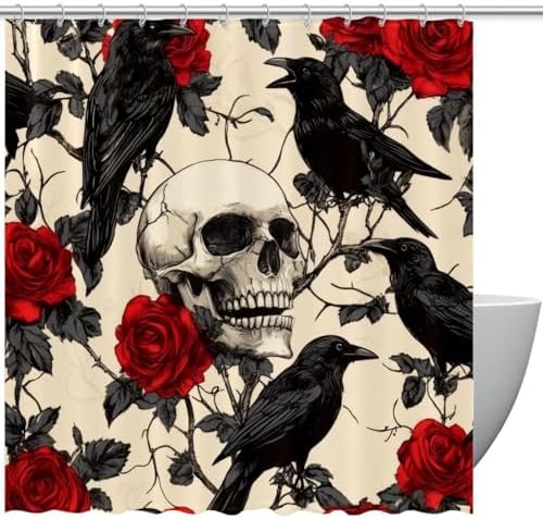 VAPOKF Ravens Skull Roses Shower Curtain Set with 12 Hooks