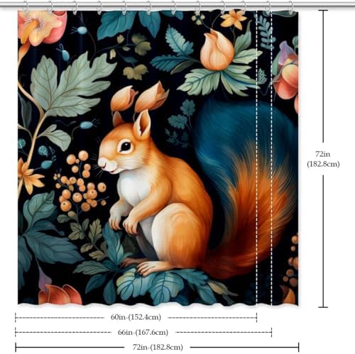 VAPOKF Cute Squirrel Shower Curtain with 12 Hooks - 66x72 Inches