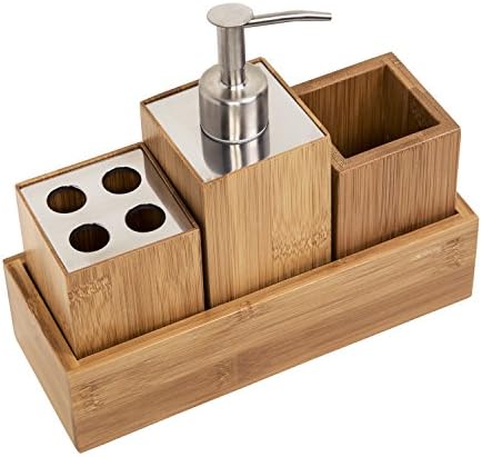 Honey-Can-Do Bamboo Bathroom Accessories Set 4-Piece