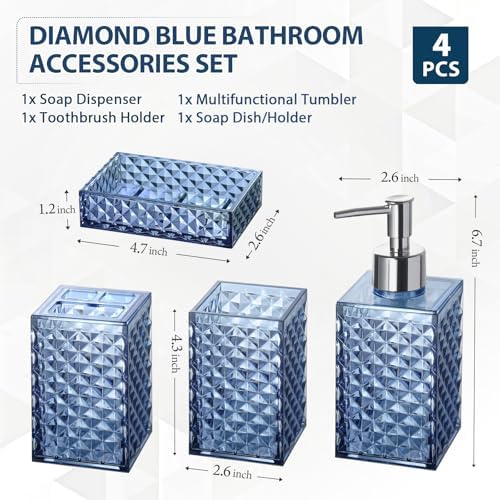 4 Pack Blue Acrylic Bathroom Accessories Set