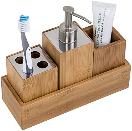 Honey-Can-Do Bamboo Bathroom Accessories Set 4-Piece