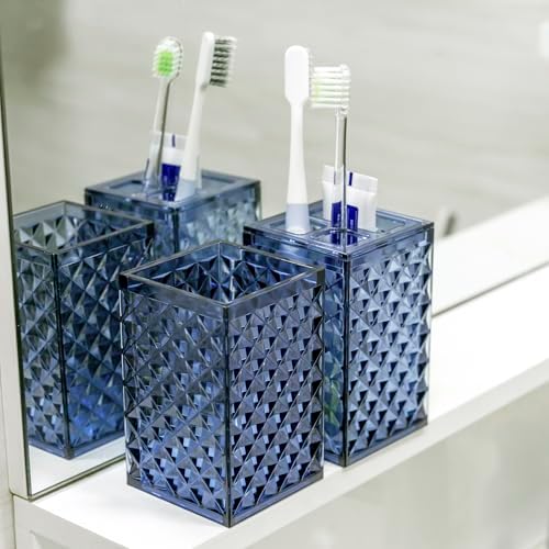 Blue Bathroom Accessories Set 4PCS Dark Navy Diamond Pattern