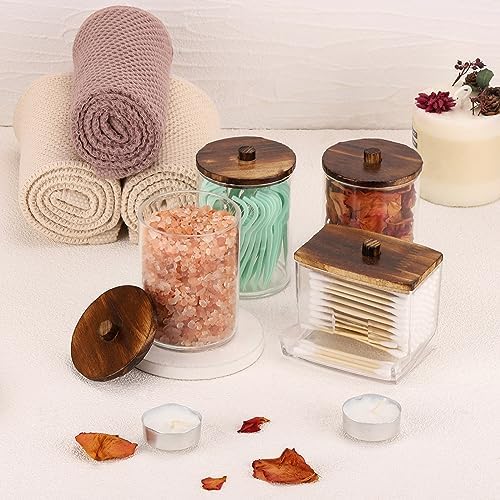 Tbestmax 4 Pack Cotton Ball Dispenser with Bamboo Lids Brown