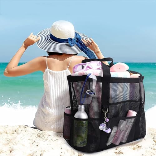 Portable Mesh Shower Caddy with 8 Pockets Black