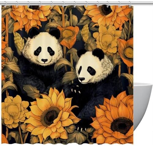 VAPOKF Two Panda Shower Curtain Set with 12 Hooks - 60x72 Inches