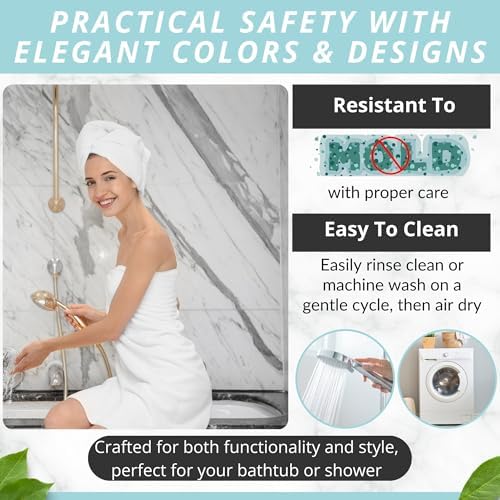 Non-Slip Bath Mat with Suction Cups - 40x16 Marble White Gold