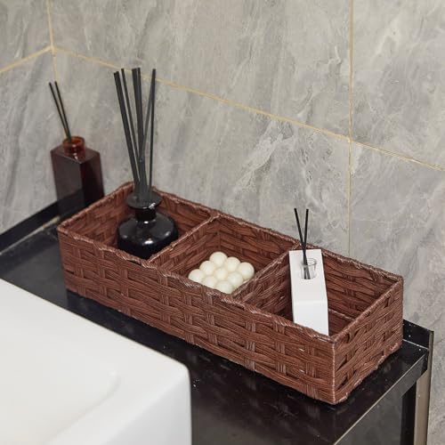 Buaihekafei Toilet Paper Basket with Dividers Waterproof Wicker Storage for Bathroom
