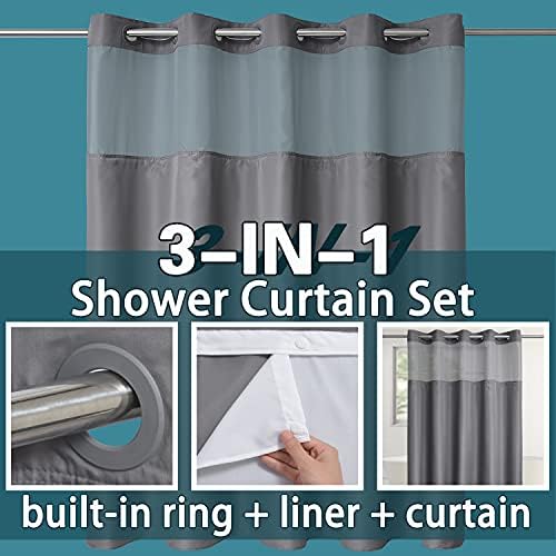 Conbo Mio Grey Shower Curtain Liner with Snap In Design