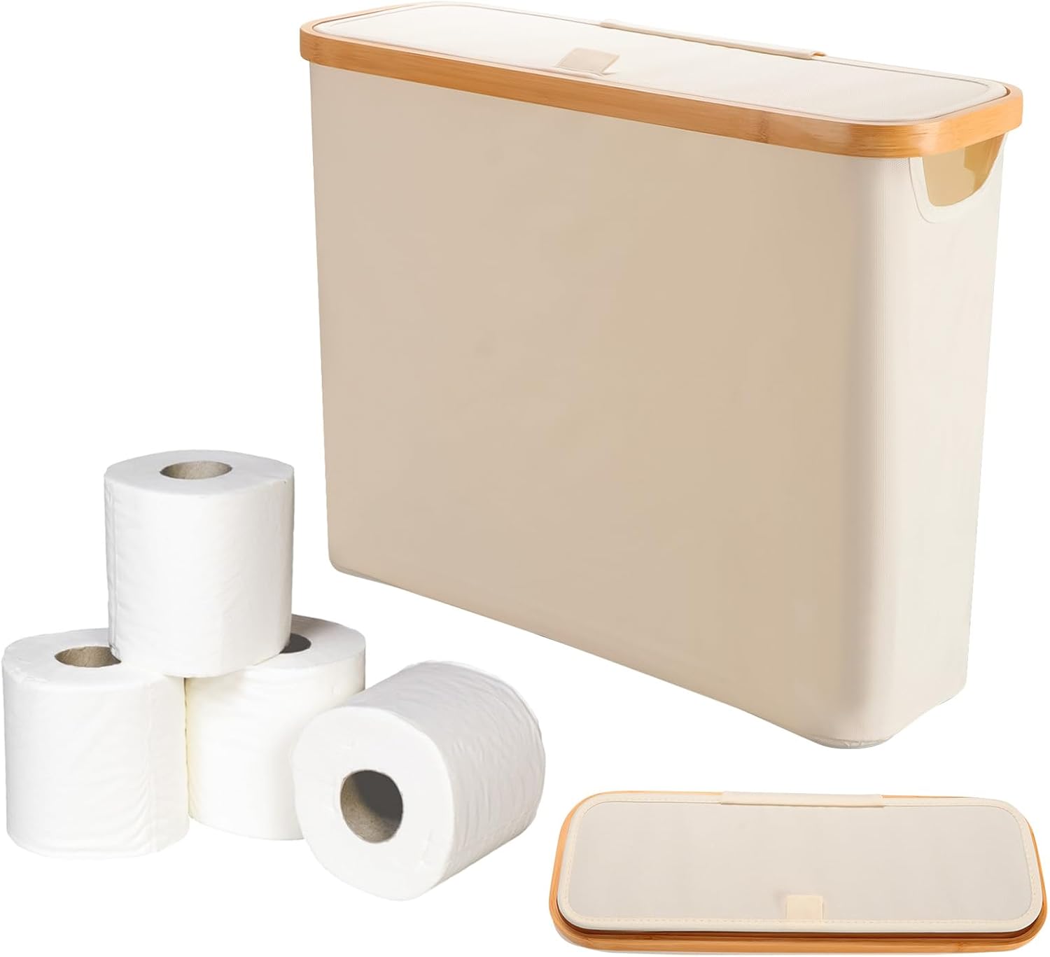 Tefola Toilet Paper Basket with Lid - 12 Roll Storage Container Beige