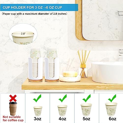 Large Bathroom Cup Dispenser - 2 Pack Plastic Bamboo White