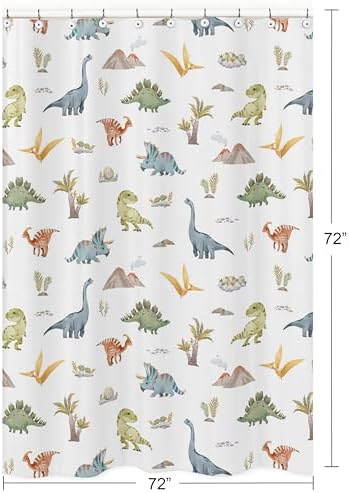 Sweet Jojo Designs Watercolor Dinosaur Fabric Shower Curtain