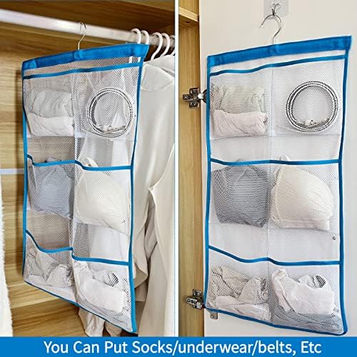 6 Storage Pockets Hanging Mesh Shower Caddy Blue 1