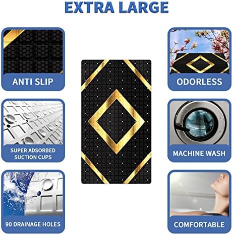 Extra Long Black Gold Geometry Bathtub Mat