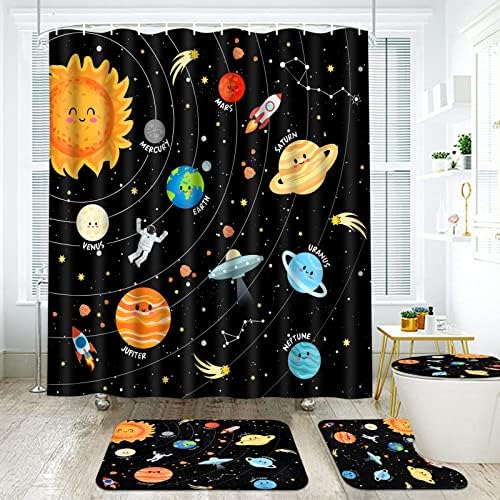 Alishomtll 4 Pcs Black Space Kids Bathroom Set