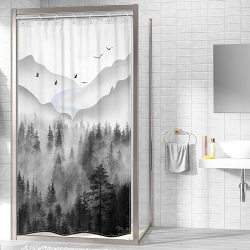 Riyidecor Misty Rainforest Shower Curtain 7 Pack Hooks