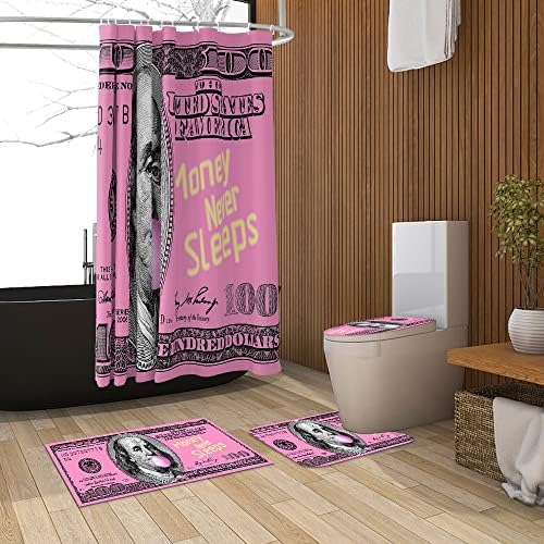 GUBIYU 4-Piece Pink Money Bathroom Set