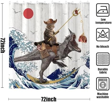 Fowocu Funny Dinosaur Cat Shower Curtain