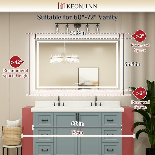 Keonjinn 60 x 36 LED Bathroom Mirror with Frontlit and Backlit