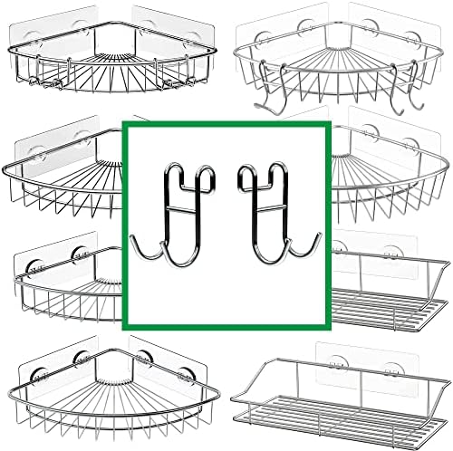 Shower Caddy With Hooks - 2 Pack Silver