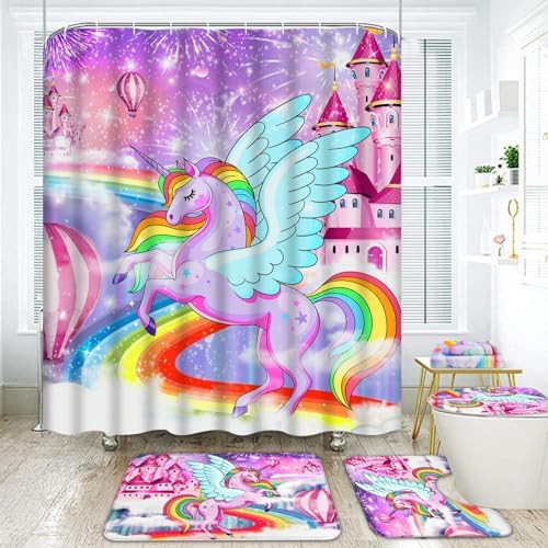 Alishomtll 7 Pcs Unicorn Girls Bathroom Set