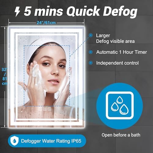 Silumin 32x24 LED Wall Mirror with Defog and Dimmable Light