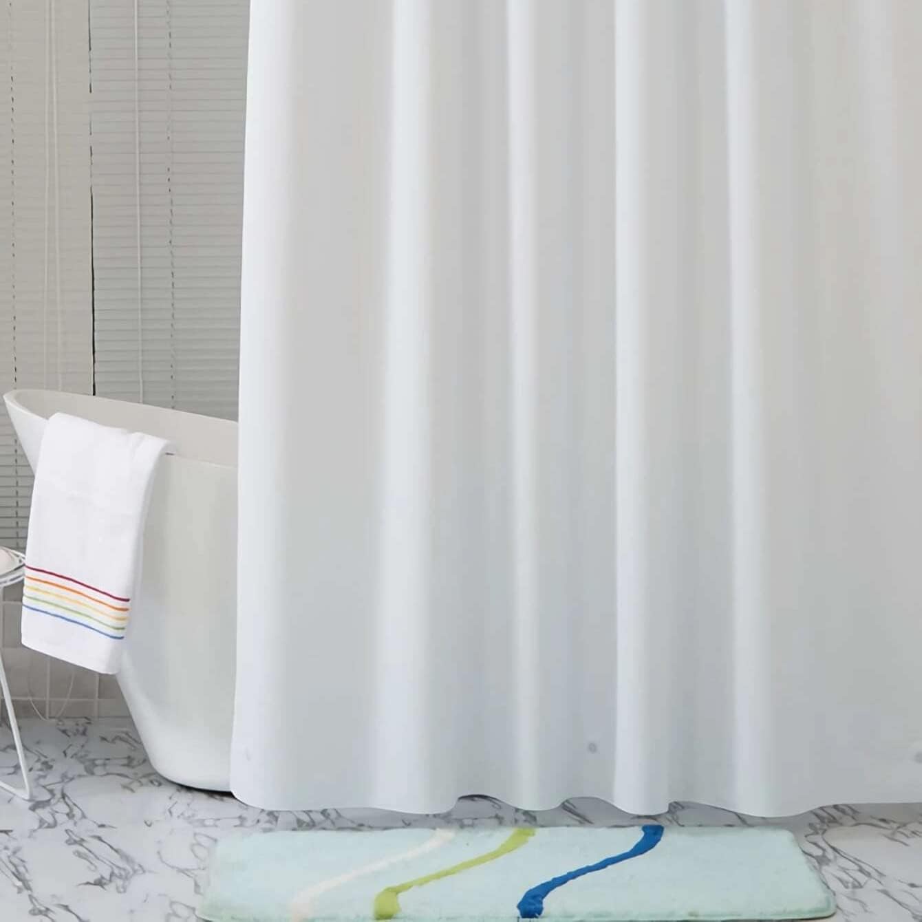 White Extra Wide Shower Curtain Liner with Magnets 1