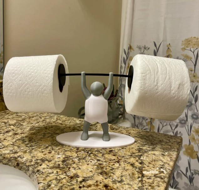 Novelty Toilet Paper Holder with Strong Man Design White and Gray