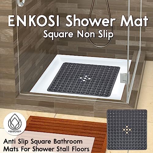 ENKOSI Square Shower Mat Non Slip 21x21 Clear with Drain Hole 1