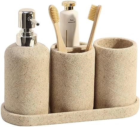 Haocoott Bathroom Accessories Set 4 Pieces Modern Decor Beige