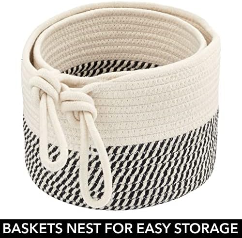 mDesign Casual Round Woven Cotton Rope Bathroom Basket Set - 2 Piece BlackWhite