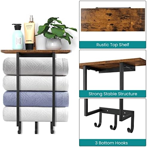 ELITEROO Towel Rack with Shelf and 3 Hooks