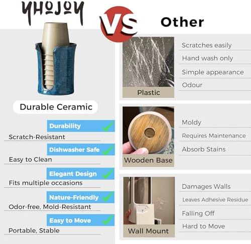 YHOJOY Ceramic Cup Holder 3 Oz Blue Bathroom Dispenser
