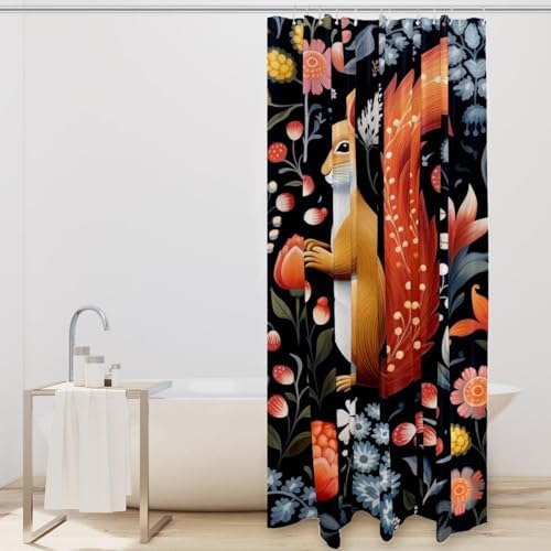 VAPOKF Cute Squirrel Shower Curtain Set with 12 Hooks - 66x72 Inches