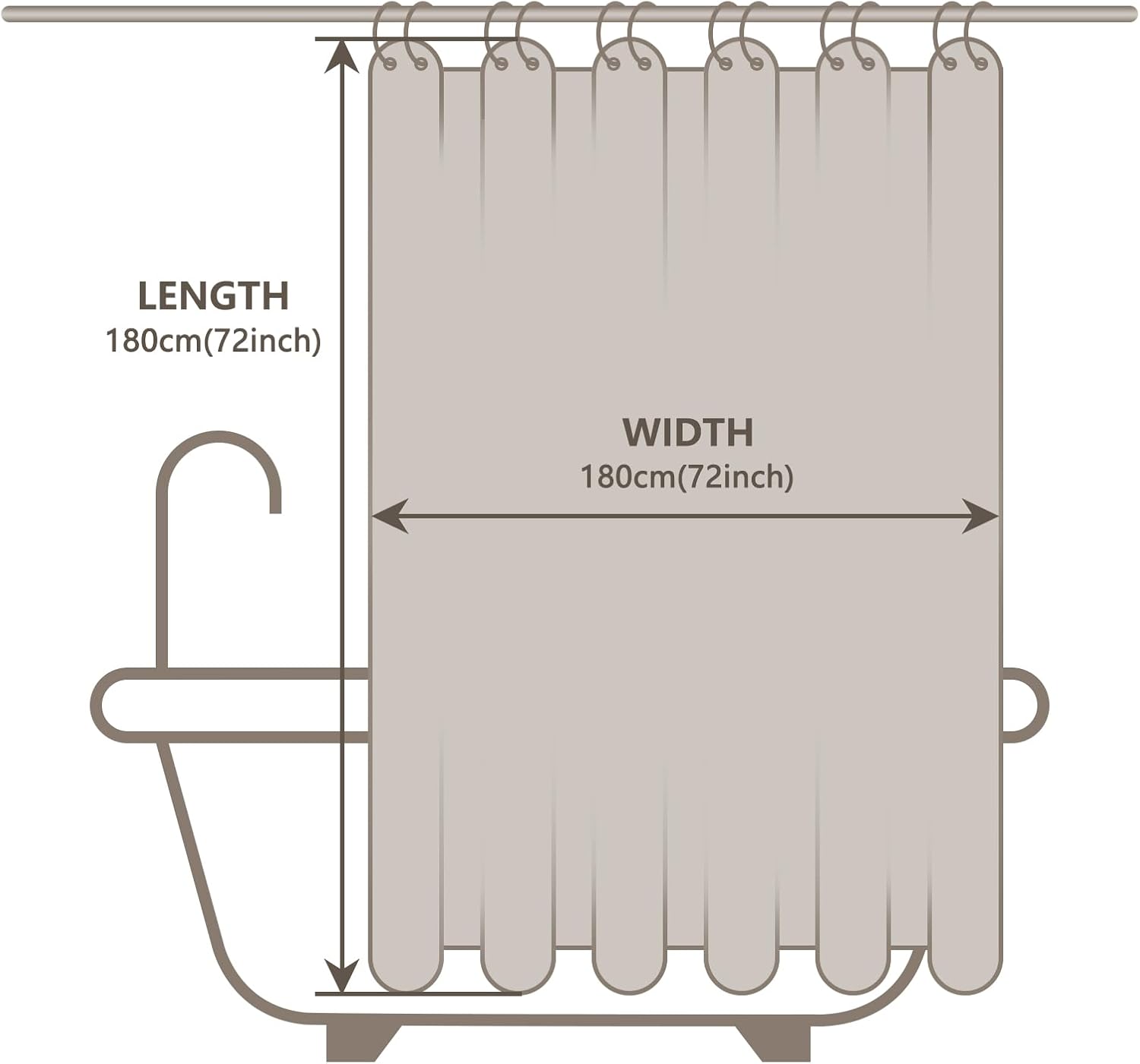 EurCross Waterproof Brown Shower Curtain with 5 Bottom Magnets 1