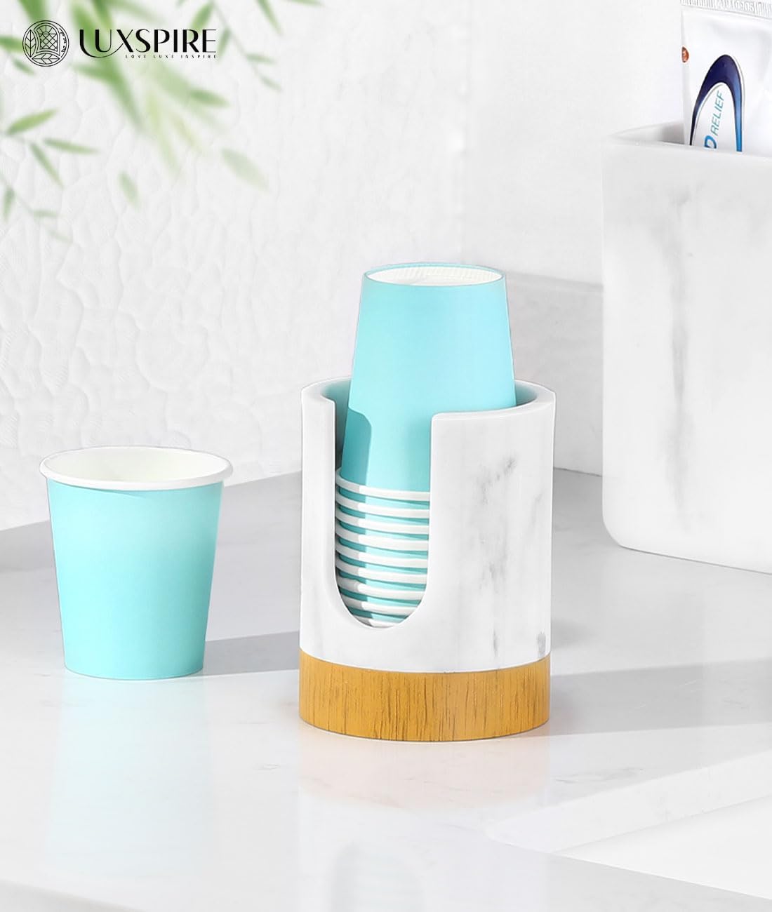 Luxspire Marble Resin Cup Dispenser for Bathroom
