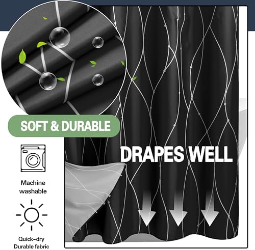 KONZENT Black White Striped Shower Curtain with Snap-In Liner