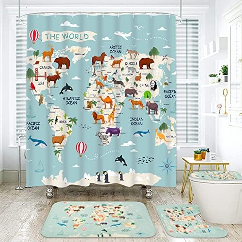 Ikfashoni 4 Pcs Animal World Map Bathroom Set 1