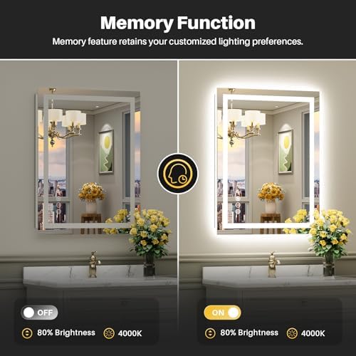 Briivue 36x32 LED Bathroom Mirror with Lights and Anti-Fog