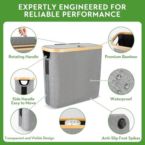 Toilet Paper Storage Basket - 9 Rolls Capacity - Bamboo Holder - Grey