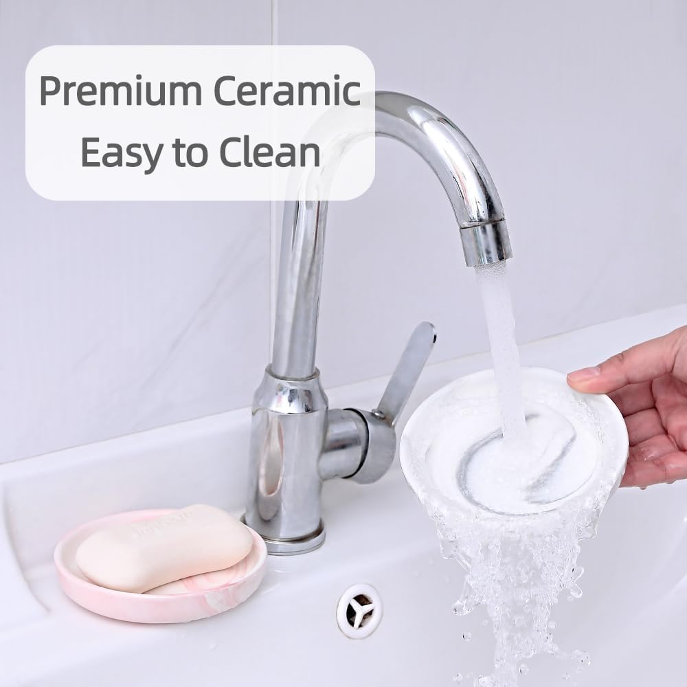Round Marble Soap Tray with Pink Finish