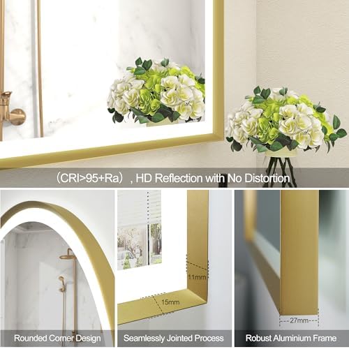 Sbagno 24x36 Arched Gold LED Mirror